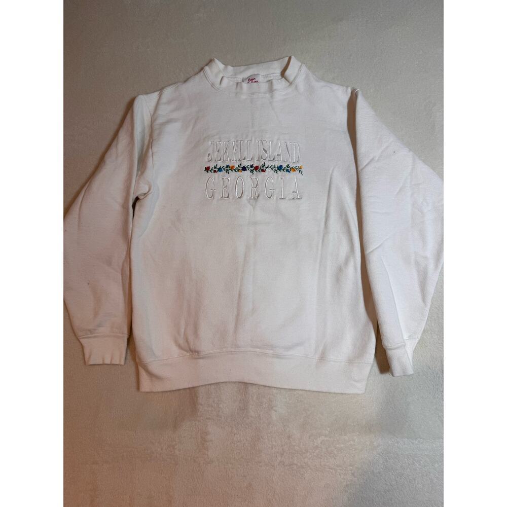 Vintage Women’s White Sweatshirt Ocean Fashions Jekyll Island Size M